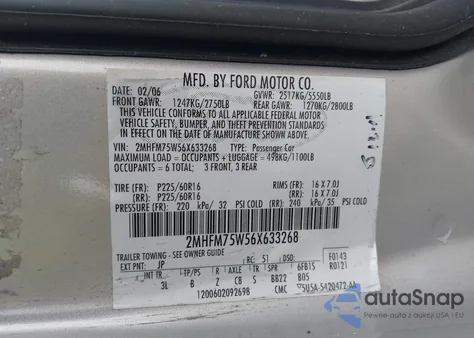 2006 Mercury Grand Marquis Ls z USA, uszkodzony, nr VIN 2MHFM75W56X633268